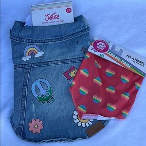 Justice Denim Pet Jacket and Rainbow Bandana